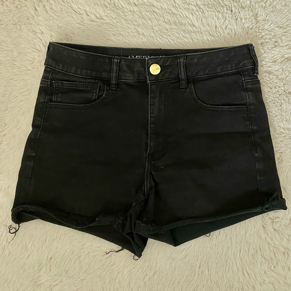 American Eagle Hi-Rise Shortie Denim Shorts - Black, Size 10